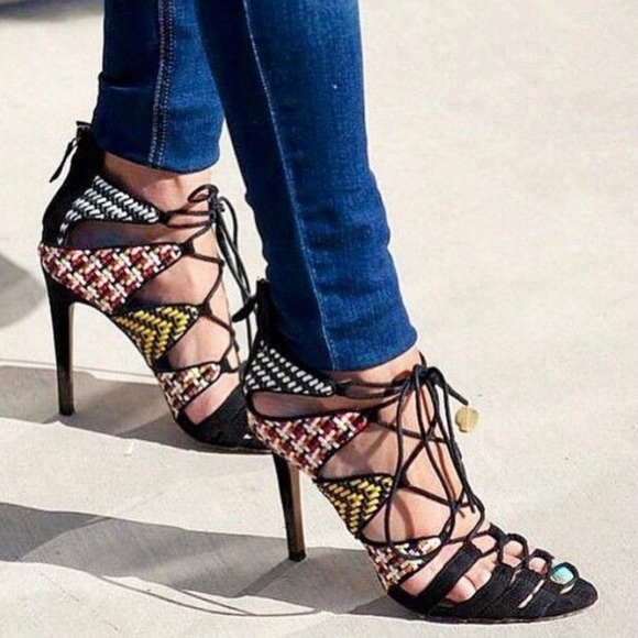 Zara Black and Multicolor Strappy Heels Size 38 - Picture 1 of 8